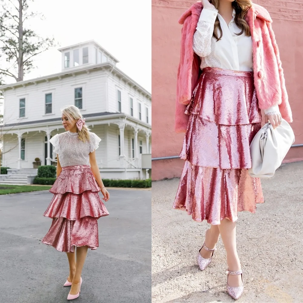 Rachel Parcell Pink Sequin Tiered Midi - Picture 7 of 17